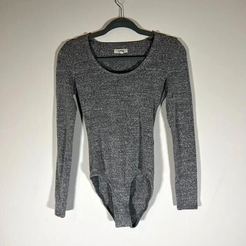 Madewell Long Sleeve Bodysuit Womens Small Scoop Neck Long Sleeve Gray